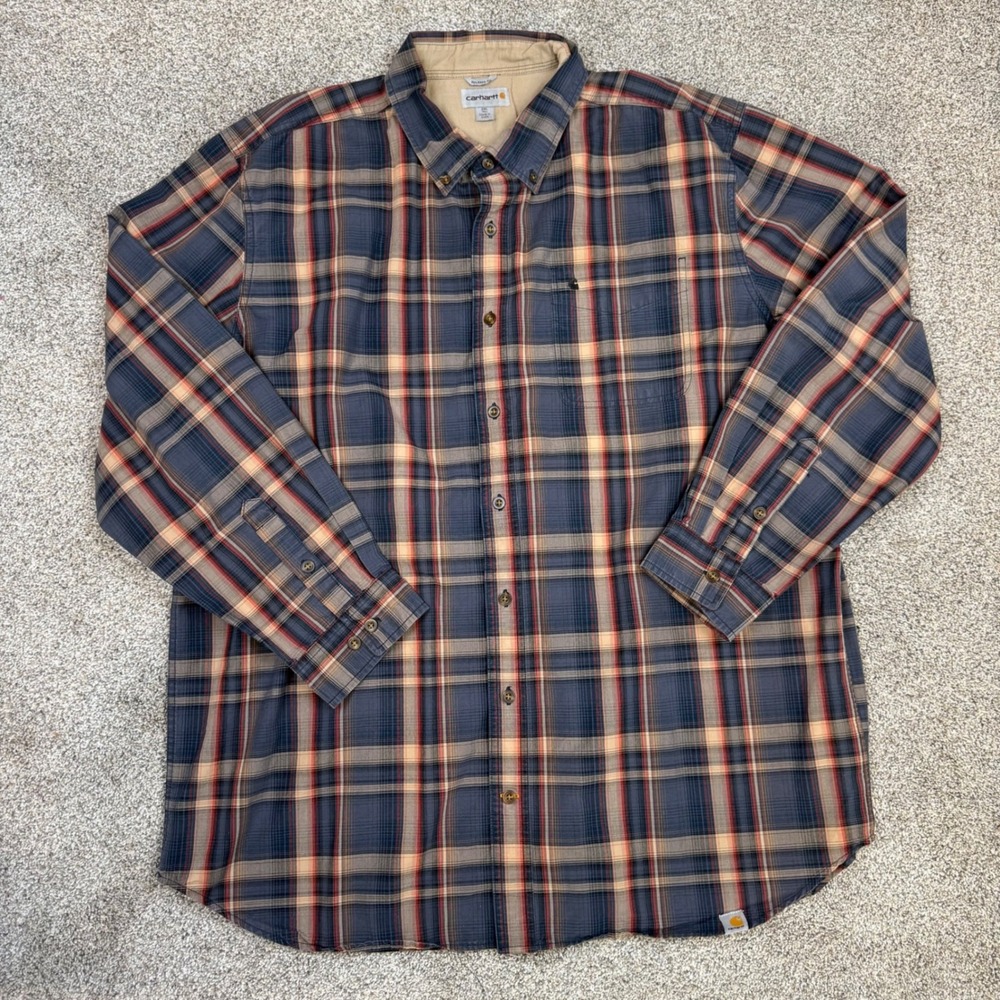 Carhartt Mens 2XL Tall‎ Relaxed Fit Plaid Button Down Shirt Long Sleeve